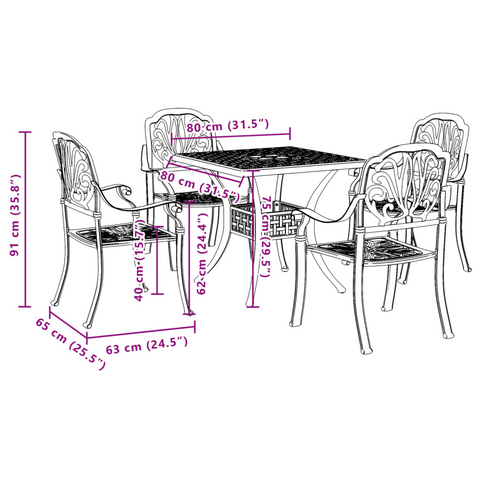 5 Piece Garden Dining Set - Elegant Bronze Cast Aluminium Outdoor Furniture