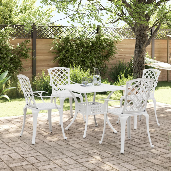 5 Piece Garden Dining Set - Elegant White Cast Aluminium Outdoor Furniture