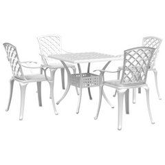 5 Piece Garden Dining Set - Elegant White Cast Aluminium Outdoor Furniture