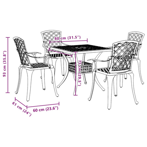 5 Piece Garden Dining Set - Elegant White Cast Aluminium Outdoor Furniture