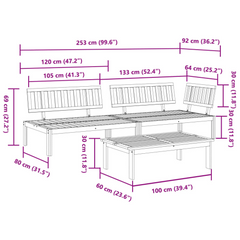 3 Piece Solid Acacia Wood Garden Pallet Sofa Set for Patio | Durable & Stylish Outdoor Furniture