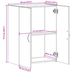 Smoked Oak File Cabinet - 60x32x77.5 cm - Engineered Wood Office Storage