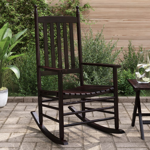 Rocking Chairs Set of 2 with Curved Seats in Brown Solid Poplar Wood - Indoor & Outdoor Comfortable Porch Rockers