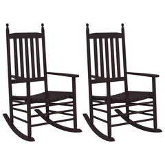 Rocking Chairs Set of 2 with Curved Seats in Brown Solid Poplar Wood - Indoor & Outdoor Comfortable Porch Rockers