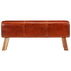 110 cm Gym Bok Bench - Premium Brown Real Leather & Solid Mango Wood