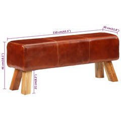 110 cm Gym Bok Bench - Premium Brown Real Leather & Solid Mango Wood