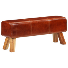 110 cm Gym Bok Bench - Premium Brown Real Leather & Solid Mango Wood