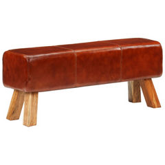 110 cm Gym Bok Bench - Premium Brown Real Leather & Solid Mango Wood