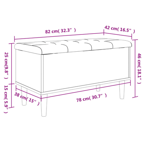 Grey Sonoma Storage Bench 82x42x46 cm - Engineered Wood with Cushion