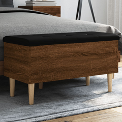 Brown Oak Storage Bench 82x42x46 cm - Engineered Wood with Cushion, Ample Space, Versatile Use