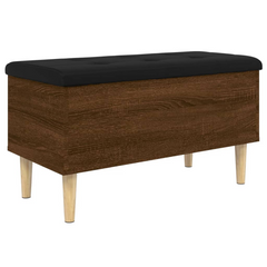 Brown Oak Storage Bench 82x42x46 cm - Engineered Wood with Cushion, Ample Space, Versatile Use