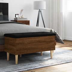 Brown Oak Storage Bench 82x42x46 cm - Engineered Wood with Cushion, Ample Space, Versatile Use