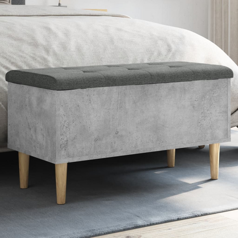 Concrete Grey Storage Bench 82x42x46 cm with Padded Seat - Engineered Wood & Eucalyptus Frame - Versatile Hallway & Living Room Furniture