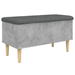 Concrete Grey Storage Bench 82x42x46 cm with Padded Seat - Engineered Wood & Eucalyptus Frame - Versatile Hallway & Living Room Furniture