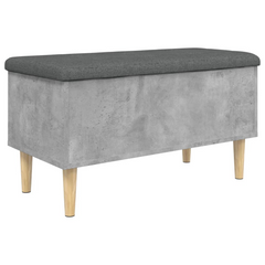 Concrete Grey Storage Bench 82x42x46 cm with Padded Seat - Engineered Wood & Eucalyptus Frame - Versatile Hallway & Living Room Furniture