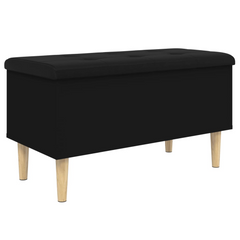 Black Storage Bench 82x42x46 cm - Engineered Wood with Cushioned Seat