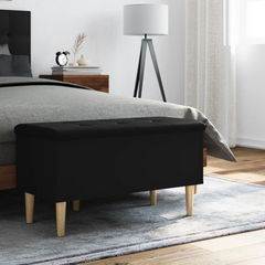 Black Storage Bench 82x42x46 cm - Engineered Wood with Cushioned Seat