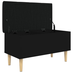 Black Storage Bench 82x42x46 cm - Engineered Wood with Cushioned Seat