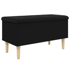 Black Storage Bench 82x42x46 cm - Engineered Wood with Cushioned Seat