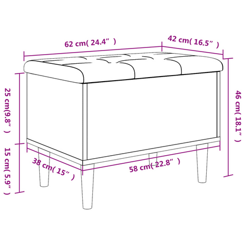 Grey Sonoma Storage Bench - 62x42x46 cm, Engineered Wood with Dark Grey Cushion