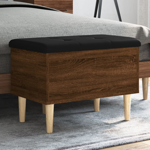 Storage Bench Brown Oak - 62x42x46 cm Engineered Wood with Faux Leather Cushion - Multi-functional Entryway, Hallway, or Living Room Organizer