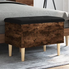 Smoked Oak Storage Bench - 62x42x46 cm | Engineered Wood with Faux Leather Cushion | Versatile Seating & Storage Solution