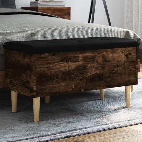 Storage Bench in Smoked Oak - 82x42x46 cm, Engineered Wood with Cushioned Seat