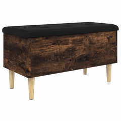 Storage Bench in Smoked Oak - 82x42x46 cm, Engineered Wood with Cushioned Seat