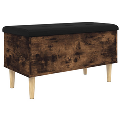 Storage Bench in Smoked Oak - 82x42x46 cm, Engineered Wood with Cushioned Seat