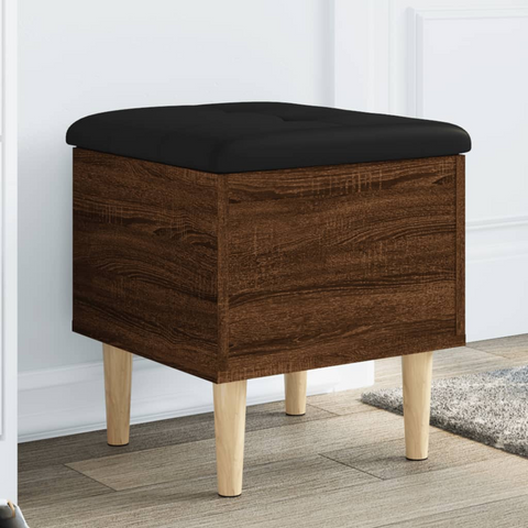 Brown Oak Storage Bench with Faux Leather Cushion - 42x42x46 cm - Engineered Wood