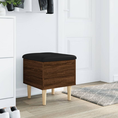 Brown Oak Storage Bench with Faux Leather Cushion - 42x42x46 cm - Engineered Wood