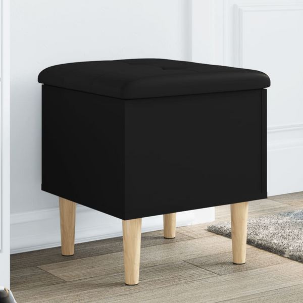 Storage Bench - Black 42x42x46 cm | Engineered Wood & Faux Leather Cushion | Durable, Versatile, and Stylish