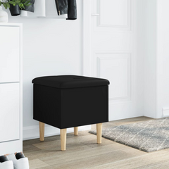 Storage Bench - Black 42x42x46 cm | Engineered Wood & Faux Leather Cushion | Durable, Versatile, and Stylish