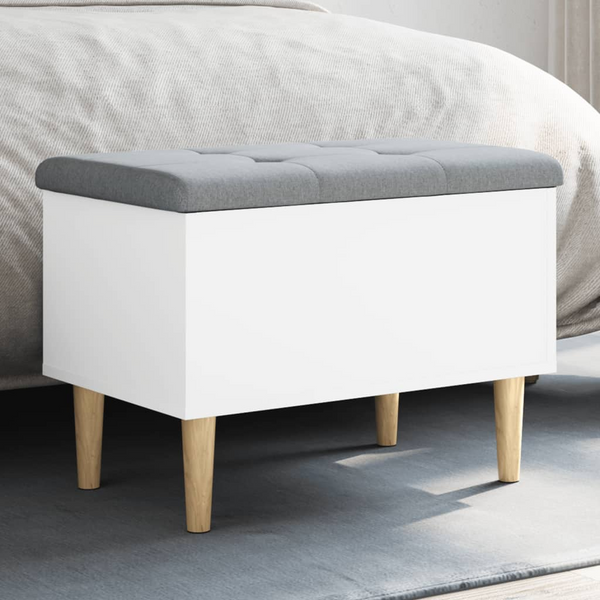 White Storage Bench 62x42x46 cm - Engineered Wood & Solid Eucalyptus - Versatile Seating with Ample Storage