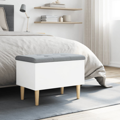 White Storage Bench 62x42x46 cm - Engineered Wood & Solid Eucalyptus - Versatile Seating with Ample Storage