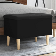 Black Storage Bench - 62x42x46 cm Engineered Wood with Faux Leather Cushion