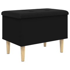 Black Storage Bench - 62x42x46 cm Engineered Wood with Faux Leather Cushion