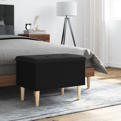 Black Storage Bench - 62x42x46 cm Engineered Wood with Faux Leather Cushion