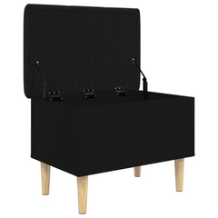 Black Storage Bench - 62x42x46 cm Engineered Wood with Faux Leather Cushion