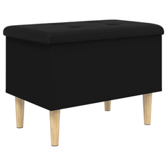 Black Storage Bench - 62x42x46 cm Engineered Wood with Faux Leather Cushion