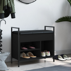 Shoe Bench with Cushion - Black, 65.5x32x57.5 cm, Engineered Wood & Metal Frame