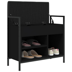 Shoe Bench with Cushion - Black, 65.5x32x57.5 cm, Engineered Wood & Metal Frame