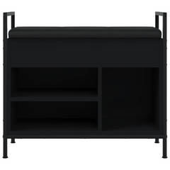 Shoe Bench with Cushion - Black, 65.5x32x57.5 cm, Engineered Wood & Metal Frame