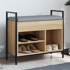 Shoe Bench with Cushion in Sonoma Oak Finish - Compact & Sturdy Shoe Storage Solution (65.5x32x57.5 cm)