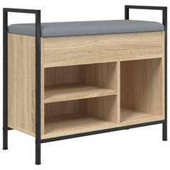 Shoe Bench with Cushion in Sonoma Oak Finish - Compact & Sturdy Shoe Storage Solution (65.5x32x57.5 cm)