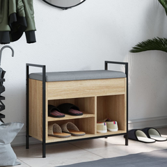 Shoe Bench with Cushion in Sonoma Oak Finish - Compact & Sturdy Shoe Storage Solution (65.5x32x57.5 cm)