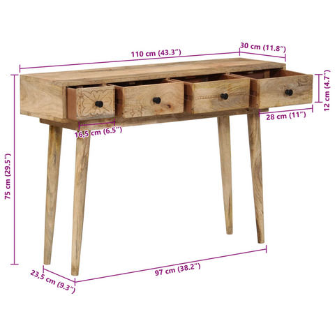 Solid Mango Wood Console Table - 110x30x75 cm | Durable & Stylish Hallway Table