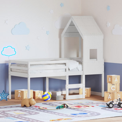 High Sleeper Bed | White | 80x200 cm | Solid Pine Wood | Ideal for Kids' Rooms