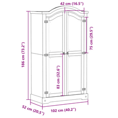 Corona Wardrobe 102x52x186 cm - Solid Pine Wood, Rustic Design with Ample Storage