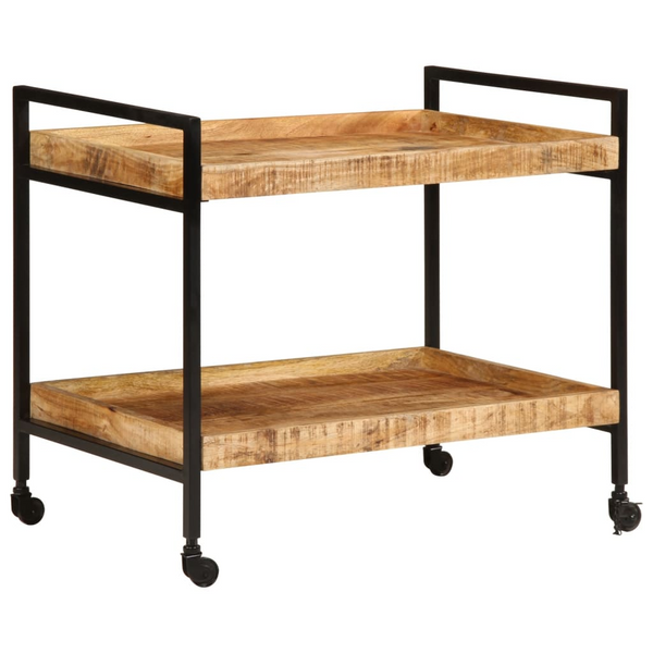 Solid Rough Mango Wood Kitchen Trolley - 80x55x70 cm, Vintage Style, Ample Storage & Easy Mobility